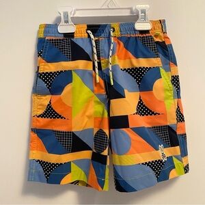 Psycho Bunny Kids Printed Swim Trunk Blue Orange Size 7/8